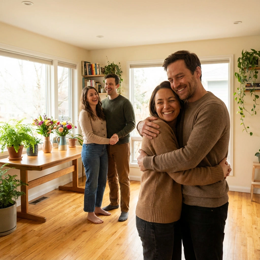 wo_happy_couples_with_bright_smiling_faces_and_warm_skin_tones_standing_togeth